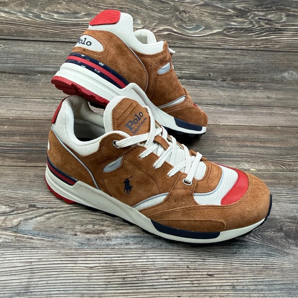 Polo Ralph Lauren Mens Size 10 Trackstr 200 Sneakers Brown Suede Mesh New
